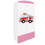 Babydreams ormar 2 vrata+1 fioka 90x57x187 cm beli/roze/print vatrogasni kamion